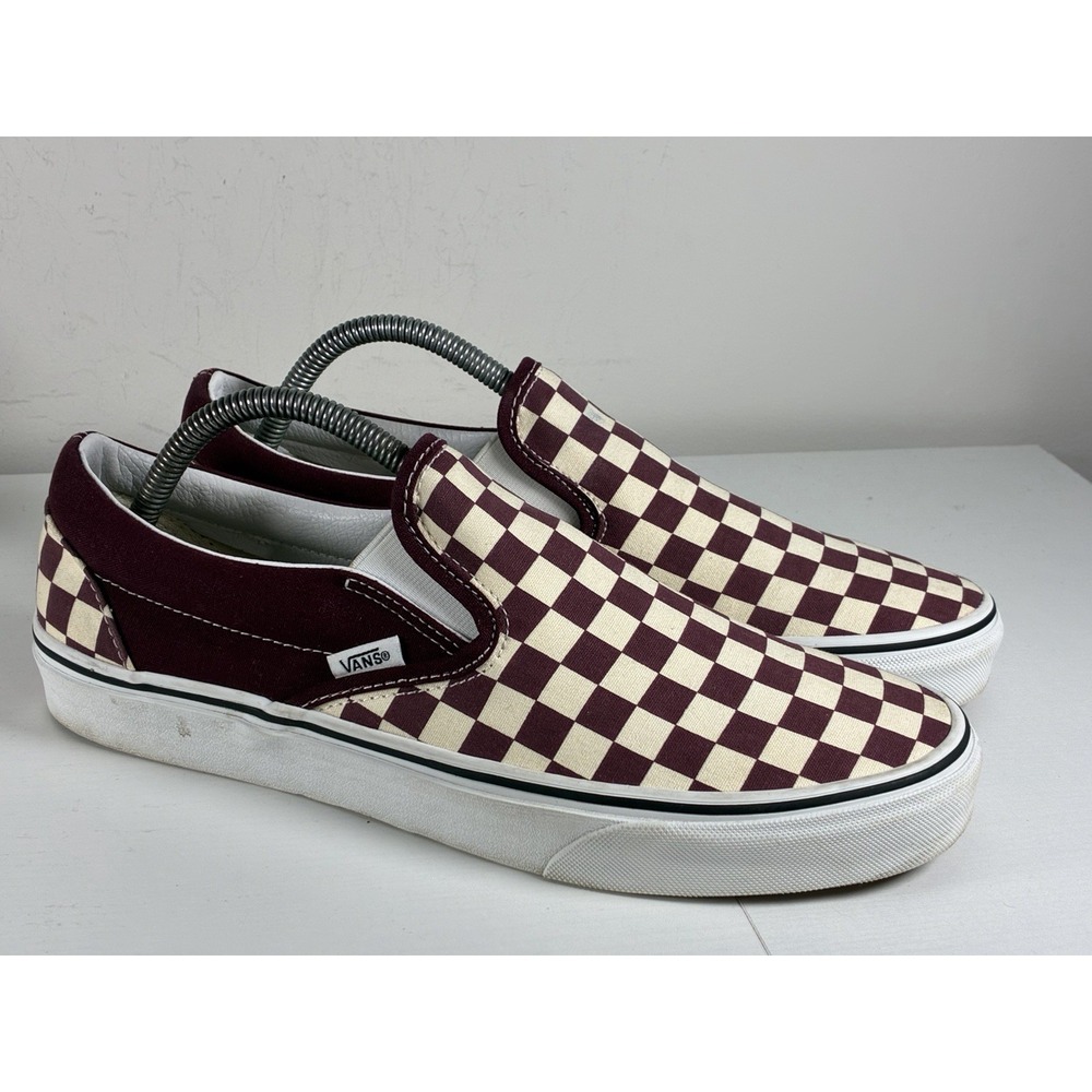 Vans Burgundy and Cream Checkerboard  Slip On Size 9.5 Canvas